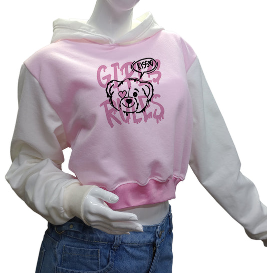 HOODIE CROP TOP (ROSADO X MARFIL)